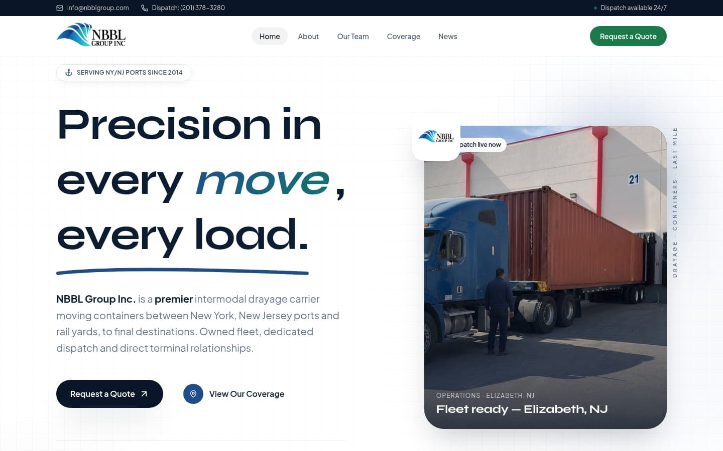 Web de NBBL Group, Logística e intermodal · EE.UU., diseñada por IDE Agency