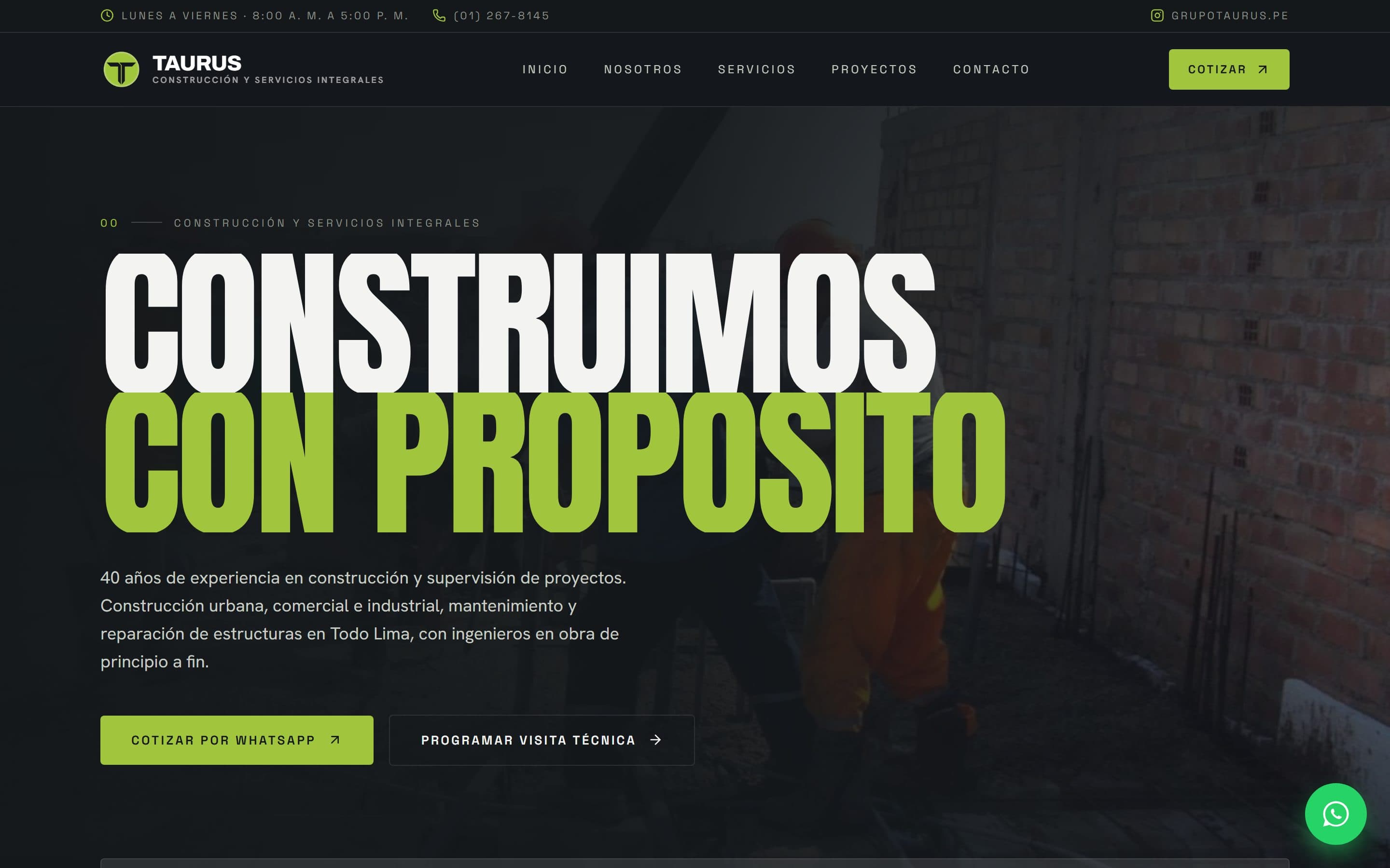 Web de Taurus, Construcción y obras · Lima, diseñada por IDE Agency