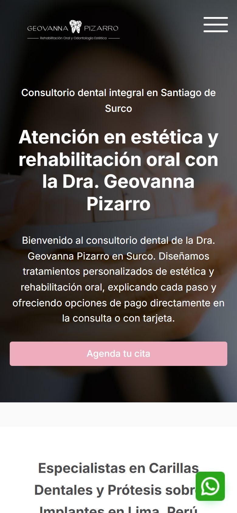 Web de Dental Geovanna Pizarro, Consultorio dental · Lima, diseñada por IDE Agency